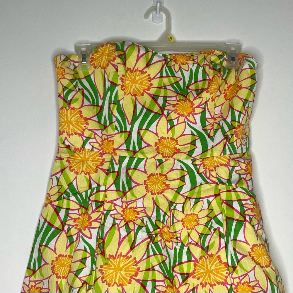 Lilly Pulitzer Wyatt Daffies “Daffodil Floral" Strapless dress pockets Size 12 - Picture 4 of 14